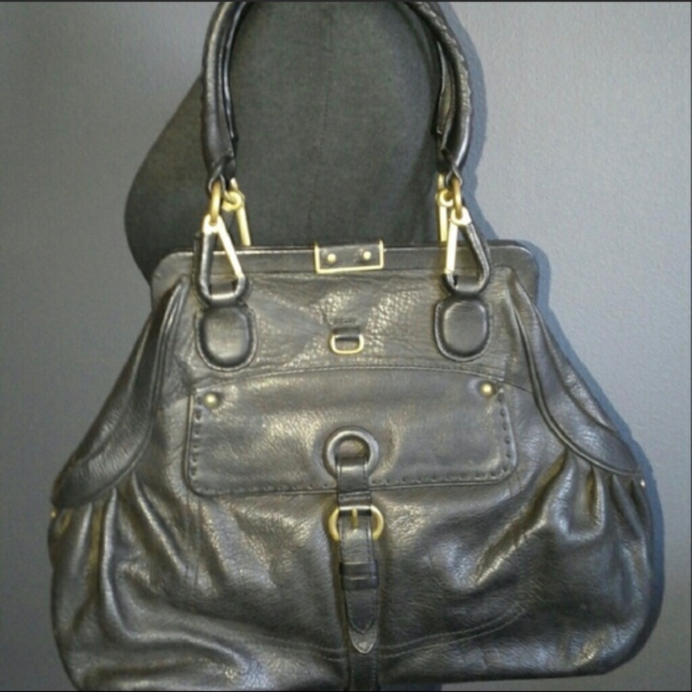 Ellen Tracy Black Leather Purse Handbag $298
